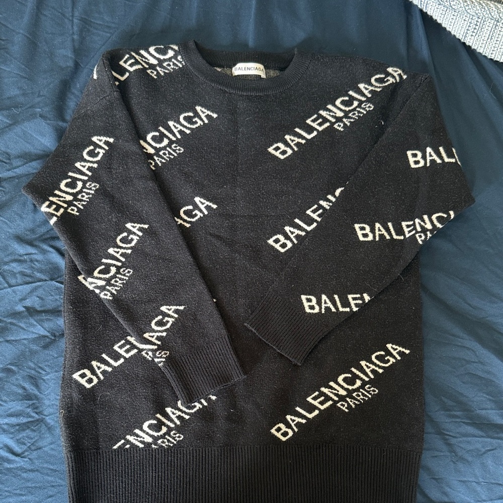 Balenciaga Black Crewneck Sweater with White Logo